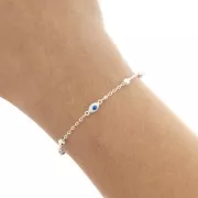 Chaîne maille Forçat avec petites boules & oeil en résine époxy 4 mm Argenté x50cm