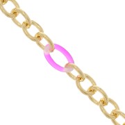 Chaîne maille Forçat avec anneaux en acétate 7 mm - Doré - Vert - Rose x50cm