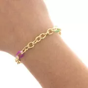 Chaîne maille Forçat avec anneaux en acétate 7 mm - Doré - Vert - Rose x50cm