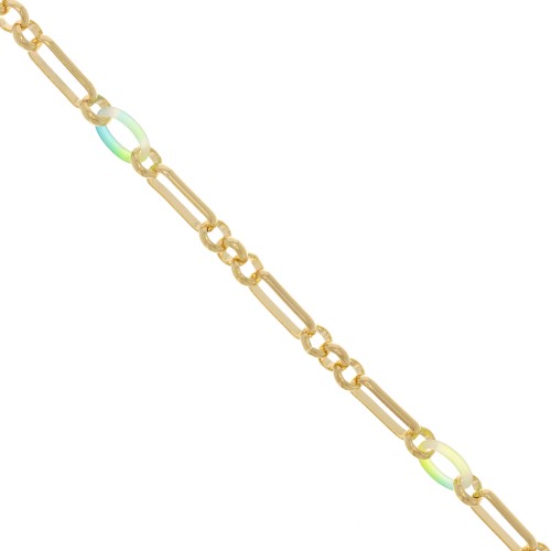 Chaîne maille Fantaisie avec anneaux en acétate 7 mm - Doré - Bleu - Jaune x50cm