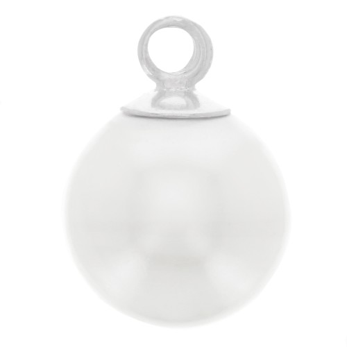 Mini-breloque ronde imitation perle nacrée 6 mm - Argent 925 - Blanc nacré x1