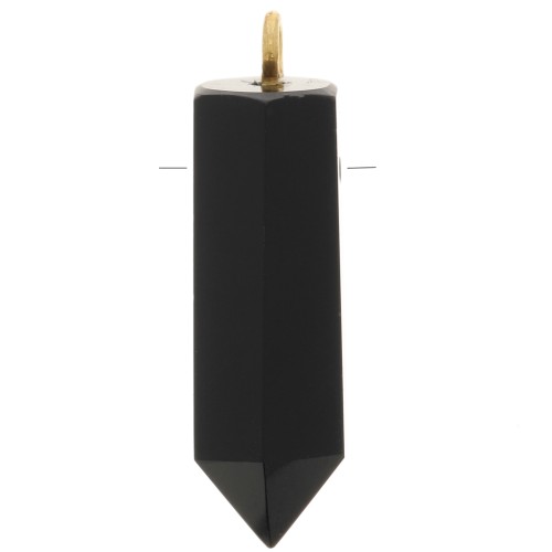 Pendentif pendule 26x8 mm en pierre gemme - Onyx noir - Argent 925 Doré à l'or fin