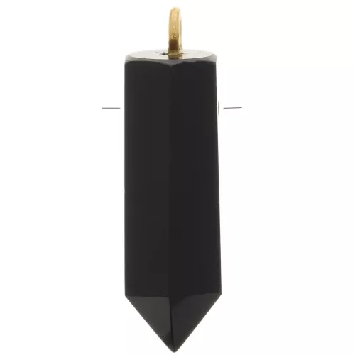 Pendentif pendule 26x8 mm en pierre gemme - Onyx noir - Argent 925 Doré à l'or fin