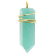 Pendentif pendule 25x8 mm en pierre gemme - Amazonite - Argent 925 Doré à l'or fin