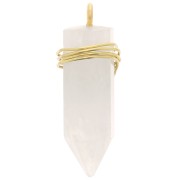 Pendentif pendule 25x7mm - pierre gemme - Pierre de lune - Arg 925 Doré à l'or fin