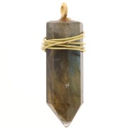 Pendentif pendule 26x7mm - pierre gemme - Labradorite - Argent 925 Doré à l'or fin