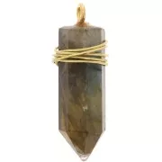 Pendentif pendule 26x7mm - pierre gemme - Labradorite - Argent 925 Doré à l'or fin