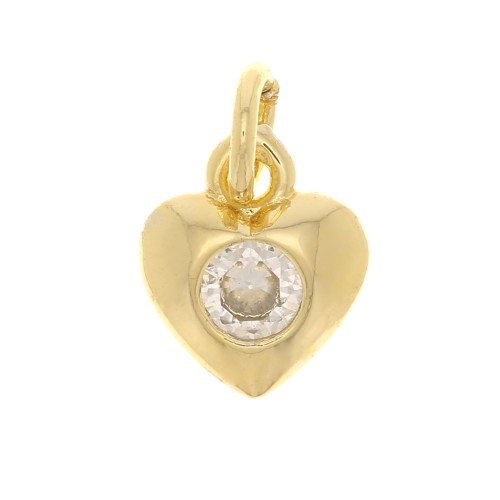 Breloque coeur avec oxyde de Zirconium7.5x6.5 mm - Doré - Crystal x1