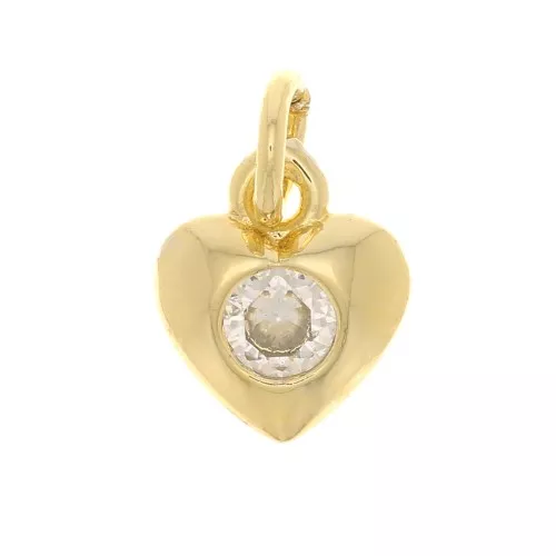 Breloque coeur avec oxyde de Zirconium7.5x6.5 mm - Doré - Crystal x1
