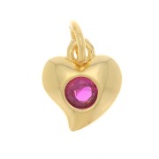 Breloque coeur design avec oxyde de Zirconium8x7 mm - Doré - Fuchsia x1|raw }}