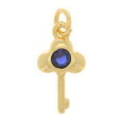 Breloque clé avec oxyde de Zirconium13x7 mm - Doré - Bleu foncé x1