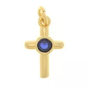Breloque croix avec oxyde de Zirconium12x8 mm - Doré - Bleu foncé x1