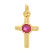 Breloque croix avec oxyde de Zirconium12x8 mm - Doré - Fuchsia x1|raw }}