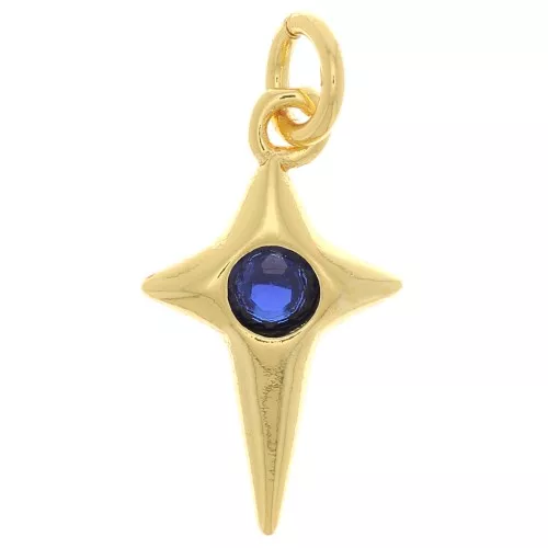 Breloque croix avec oxyde de Zirconium14x8 mm - Doré - Bleu foncé x1