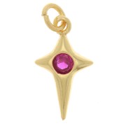 Breloque croix avec oxyde de Zirconium14x8 mm - Doré - Fuchsia x1