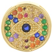 Poussoir rond 14 mm motif oeil avec oxydes de Zirconium pour lacet 10 mm - Doré - Multicolore|raw }}