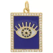 Pendentif rectangle motif oeil résine époxy et oxydes de Zirconium 21x15mm - Doré - Bleu foncé