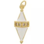 Pendentif losange en résine époxy et oxydes de Zirconium 25x10 mm - Doré - Blanc - Crystal x1