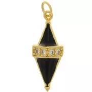 Pendentif losange en résine époxy et oxydes de Zirconium 25x10 mm - Doré - Noir - Crystal x1