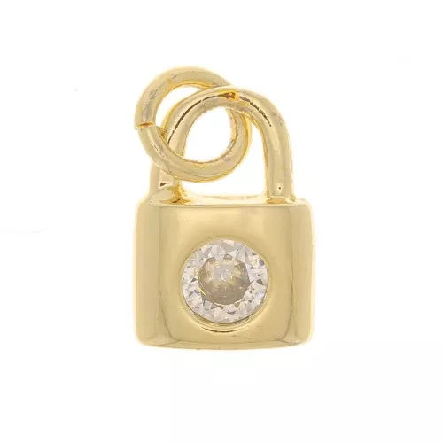 Breloque cadenas avec oxyde de Zirconium 8x6 mm - Doré - Crystal x1