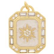 Pendentif plaque motif soleil - résine époxy et oxydes de Zirconium 23x17.5mm - Doré - Crème