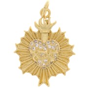 Pendentif coeur Ex-voto avec oxydes de Zirconium 22x17 mm - Doré à l'or fin x1