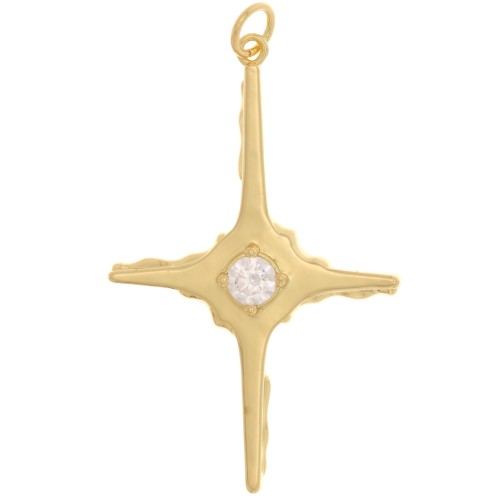 Pendentif croix 40x25 mm avec un oxyde de Zirconium - Doré - Crystal x1