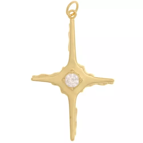 Pendentif croix 40x25 mm avec un oxyde de Zirconium - Doré - Crystal x1