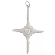 Pendentif croix 40x25 mm avec un oxyde de Zirconium  - Rhodié - Crystal x1