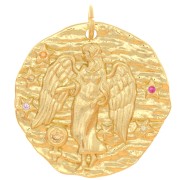 Pendentif rond irrégulier 22 mm avec oxydes de Zirconium - signe du zodiaque Vierge - Doré x1