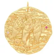 Pendentif rond irrégulier 22 mm avec oxydes de Zirconium - signe du zodiaque Vierge - Doré x1