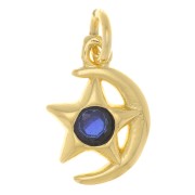 Breloque lune et étoile avec oxyde de Zirconium 10x8 mm - Doré - Bleu foncé x1