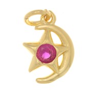 Breloque lune et étoile avec oxyde de Zirconium 10x8 mm - Doré - Fuchsia x1|raw }}
