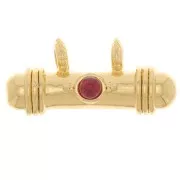 Pendentif tube ethnique 9x19.5 mm avec cabochon en verre - Doré - Rouge x1