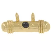 Pendentif tube ethnique 9x19 mm avec cabochon en verre - Doré - Bleu foncé x1