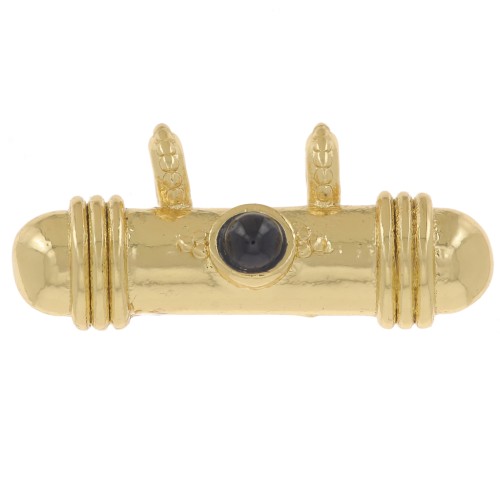 Pendentif tube ethnique 9x19 mm avec cabochon en verre - Doré - Bleu foncé x1