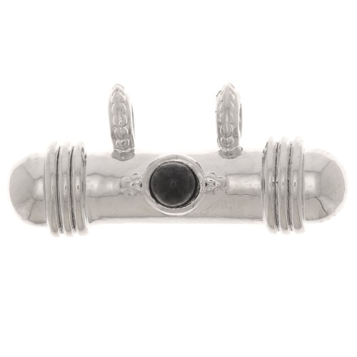 Pendentif tube ethnique 9x19.5 mm avec cabochon en verre - Rhodié - Noir x1