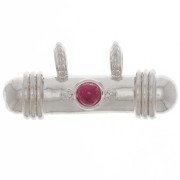 Pendentif tube ethnique 9x19.5 mm avec cabochon en verre - Rhodié - Rouge x1|raw }}