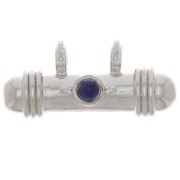Pendentif tube ethnique 9x19.5 mm avec cabochon en verre - Rhodié - Bleu foncé x1|raw }}