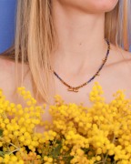 Pendentif tube ethnique 9x19.5 mm avec cabochon en verre - Rhodié - Bleu foncé x1