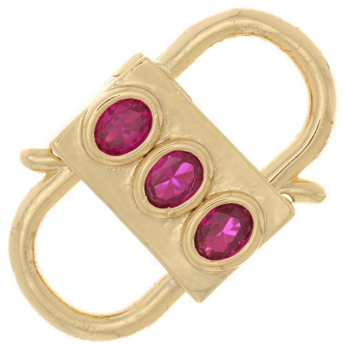 Fermoir design à clipser double ouverture 23x14mm avec oxydes de Zirconium - Doré - Fuchsia