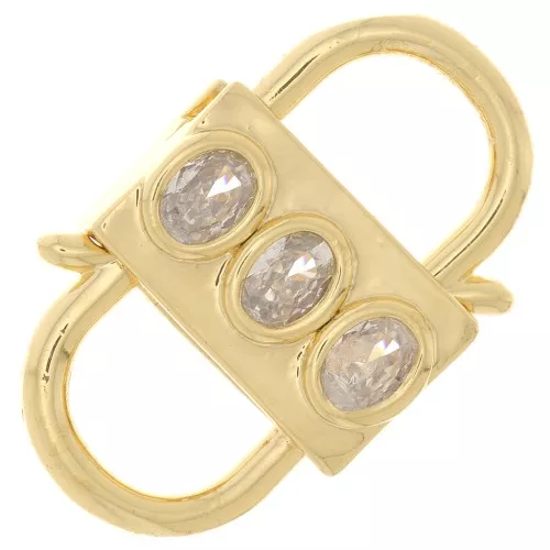 Fermoir design à clipser double ouverture 23x14mm avec oxydes de Zirconium - Doré - Crystal