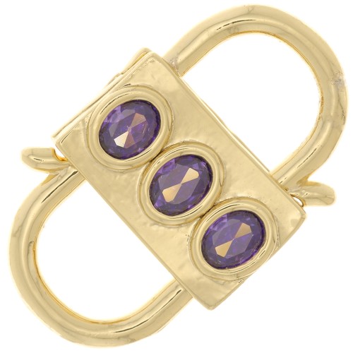 Fermoir design à clipser double ouverture 23x14mm avec oxydes de Zirconium - Doré - Violet
