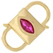 Fermoir design à clipser double ouverture 24x14 mm avec oxyde de Zirconium  - Doré - Fuchsia