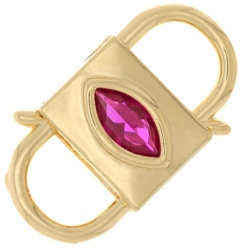 Fermoir design à clipser double ouverture 24x14 mm avec oxyde de Zirconium - Doré - Fuchsia