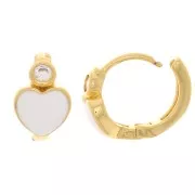 Dormeuses créoles motif coeur avec résine époxy et oxyde de zirconium 13 mm - Doré - Blanc x2