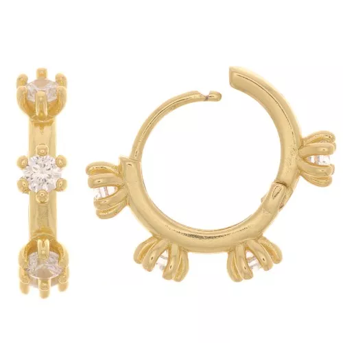 Dormeuses créoles avec oxydes de zirconium 18 mm - Doré - Crystal x2