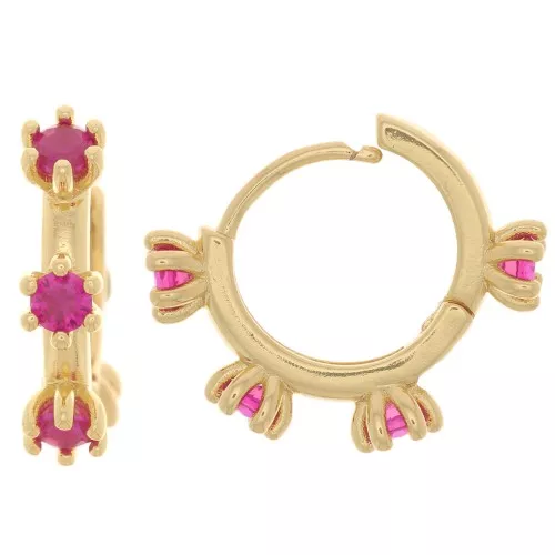 Dormeuses créoles avec oxydes de zirconium 18 mm - Doré - Fuchsia x2