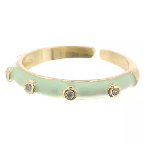 Bague fine réglable - résine époxy et Oxydes de Zirconium -Doré -Mint - Crystal x1