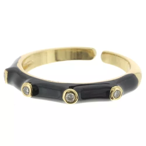 Bague fine réglable - résine époxy et Oxydes de Zirconium -Doré -Noir - Crystal x1